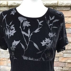 Burnout bodice,velvet skirt sheath dress